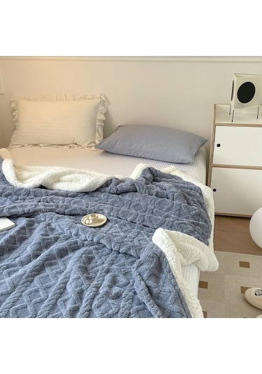 Flybuy Yumuşak Tek Renk Mavi Kuzu Kalın Kadife Hqgoodstore Göl Ev Düz Çift Battaniye Şık 200x150cm Mavi