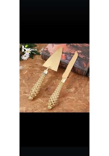 Elta Collection 2 Li Gold Metal Servis Spatula Ve Bıçak Sarı
