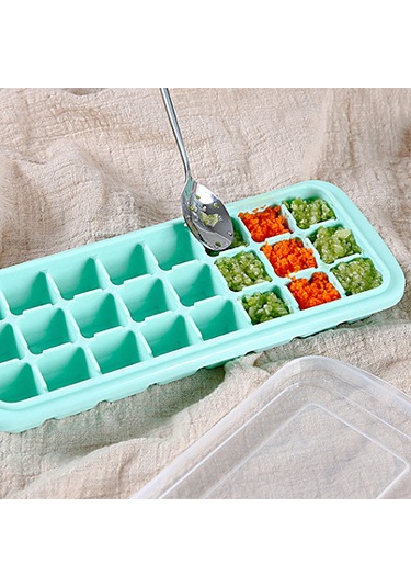 Konesam Ev Ve Bar Kullanıma Silikon Ve Pp Buzluk, 24 Hücreli Kapaklı Buz Formu, Yeşil Çok Renkli