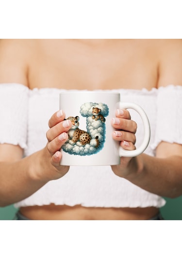 J Harfi Tasarım Bardak, Sevimli Hayvan Temalı Harf Bardağı Beyaz