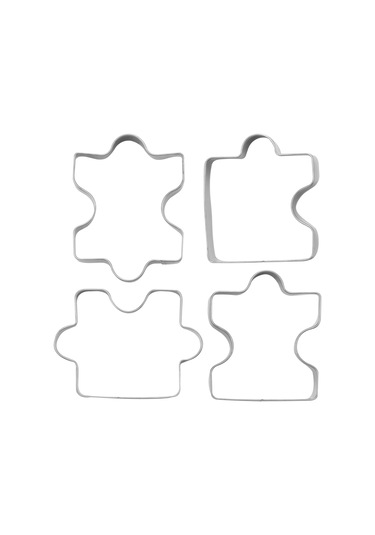 Sointeresting Paslanmaz Çelik Fondan Bisküvi Kurabiye Kesici Kek Pasta Kurabiye Kesici Puzzle Kalıp 4 Adet Gümüş