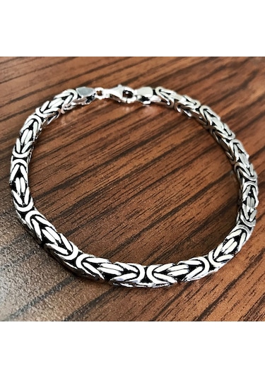 Takı Dükkanı 925 Ayar Gümüş Erkek Bileklik Kare Kral Model 4,8mm Genişlik 22cm Uzunluk msb10