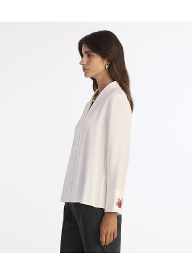 Yargıcı Geniş Şal Yaka Uzun Kol Gömlek 25kkgm6023x 006 Ekru