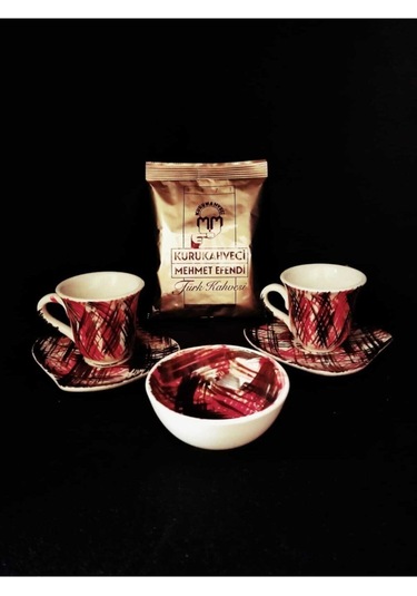 Sırlı El Yapımı Seramik 2'li Türk Kahvesi Fincan Takımı &