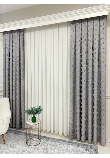 Brillant Carla Puffy Püsküllü Perde İstenilen Tüm Ölçülerde Gri Gri