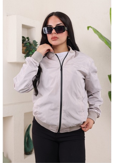 Bomber Kolej Su Geçirmez Ceket Krem Bndk