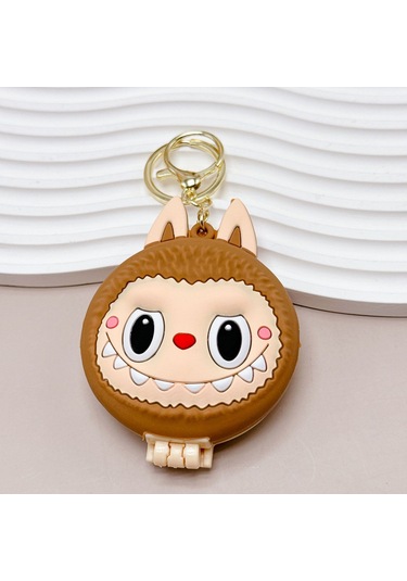 Labubu Çok İşlevli Anahtarlık Dekoratif Sevimli Kızlar İçin Taşınabilir Mini Ayna Açık Kahverengi