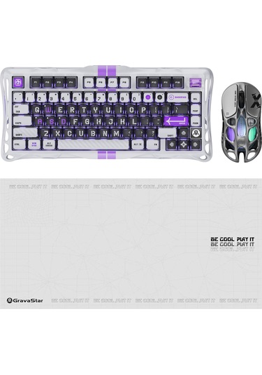 Gravastar V75 Manyetik Kablolu Gaming Klavye, Xpro Kablosuz Optik Mouse Ve Mousepad Oyuncu Seti, Mec Optik