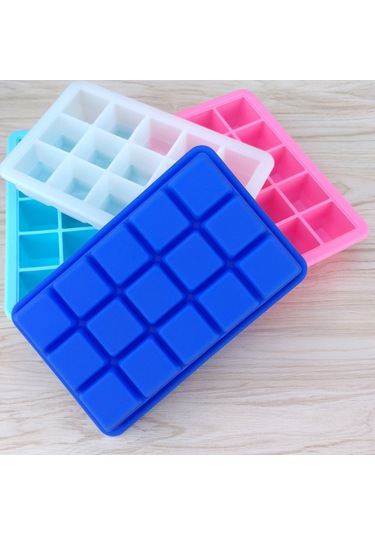Hombey Mavi 15 Hücre Silikon Buzluk, Kaldırılabilir Kapaklı, Kolay Buz Çıkarımı, Yemek Kalitesi, Ev Ve Restoran Kullanıma Uygun Çok Renkli
