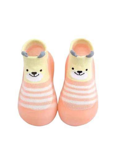 Uıowoo Bebek Yürüyüş Ayakkabısı - Çocuk İçmekan Zemin Çorabı Ayakkabı Yumuşak Tabanlı Antipatina Nemlendirici Çizgili Pembe