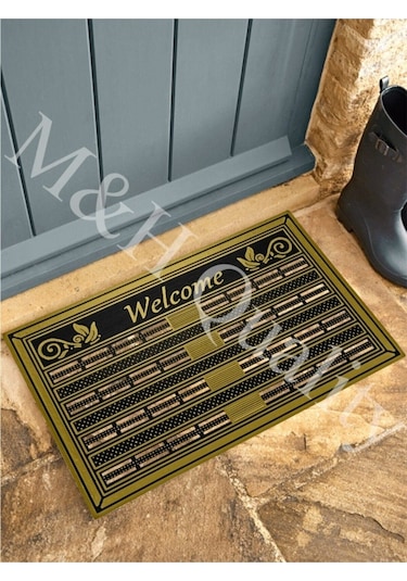 Welcome Yazlı Kapı Önü Paspası Altın Rengi Altın