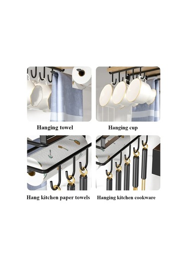 Honeybeeshop Siyah Mutfak Depolama Rafı Bardak Askılı Kesme Tahtası Kağıt Havlu Tutucu Ev Aşçıları İçin Siyah