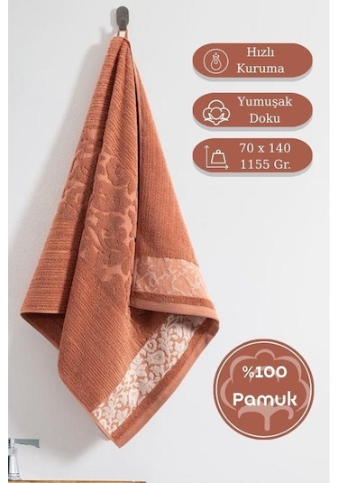 Pamuk Tekli Havlu Jakarlı Karna Premıum Stella - 70 X 140 Pudra