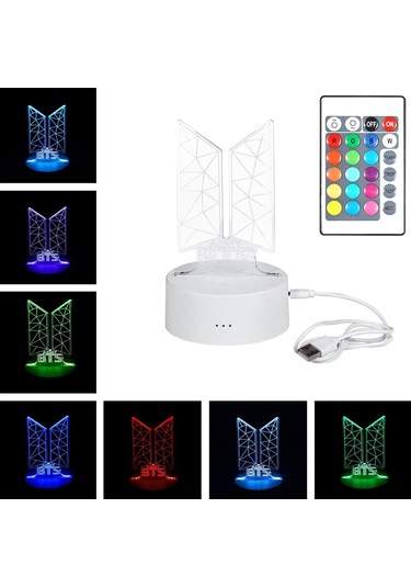 Dofolink Bts Army Hediyesi 16 Renkli Akrilik Led Masa Lambası, Usb Ve Uzaktan Kumanda İle Yatak Odası Aydınlatması 14x6cm Beyaz