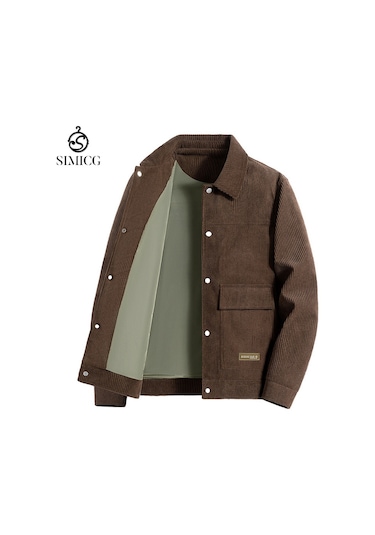 Moda Yönetici Dikey Çizgili Sıcak Kalın Erkek Ceketi Kahverengi