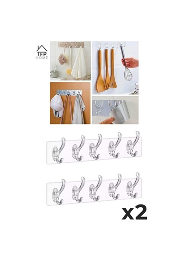 5'li Kendinden Yapışkanlı Güçlü Şeffaf Askılık Kapı Arkası Mutfak Askısı 5x2 Çok Renkli