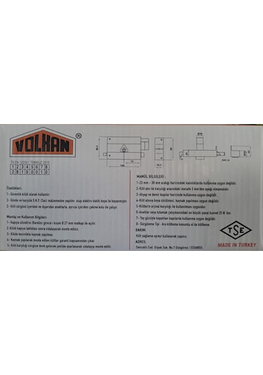 Volkan Silindirli Trajlı Tirajlı Kilit Kare 14 Cm Silindirli Trajlı Tirajlı Kilit - Demir Kapı Kilidi