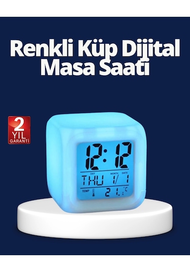 Renk Değiştiren Led Alarmlı Dijital Küp Masa Saati