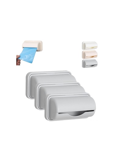 Geeksen 3'lü Duvar Montajlı Çöp Poşeti Dispenseri - Mutfak, Banyo Ve Tuvalet İçin Pratik Çözüm, Abs Plastik, Beyaz, Gri, Bej Gri