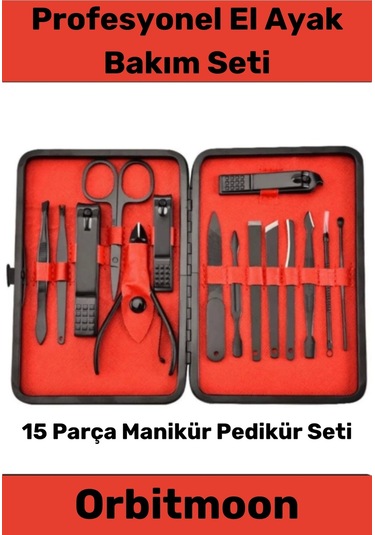 Profesyonel Paslanmaz Çelik El Yüz Ayak Bakımı Keskin Özel Seri Manikür Pedikür Seti 15 Parça
