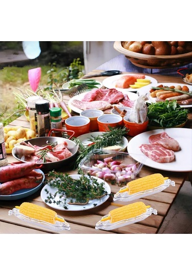 Lemestar 16 Adet Çelik Mısır Tutucu Ve 5 Adet Plastik Mısır Tabağı Seti - Barbekü Ve Servis İçin Pratik Mısır Desteği Şeffaf Ve Sarı