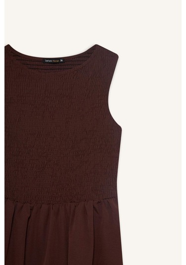 Defacto Bisiklet Yaka Terry Cotton Kolsuz Midi Elbise F5807ax25aubn320 Kahve