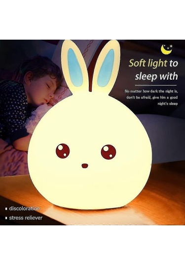 Opulentliving Bebek Tavşan Gece Lambası, Şarj Edilebilir, Çok Renkli Yürü, Rahatlatıcı Işık Çok Renkli