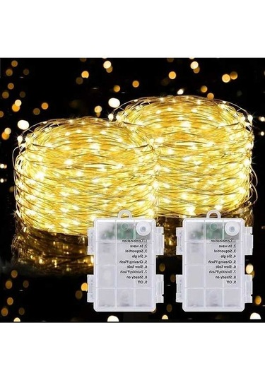 Fastbuy Turcoshop11 2 Adet 50 Led 16ft Pil İle Çalışan 8 Mod Ipx6 Su Geçirmez Bahçe Dekor Işık Sıcak Beyaz Sıcak Beyaz