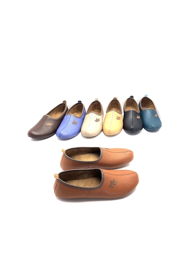 Deritarz Hakiki Deri Hac Umre Tavaf Patiği Ve Ev Ayakkabısı Taba