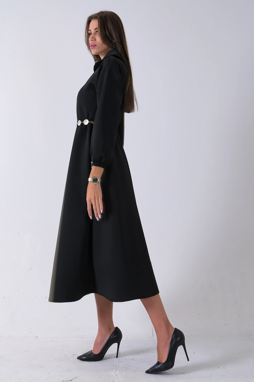 Feminist Siyah Yaka Fermuar Detaylı Bel Ve Bileği Lastikli Kemerli Scuba Elbise 4593455.01 Siyah
