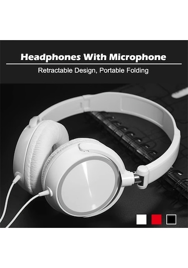 Oldfriend Beyaz Kablulu Kulaklık, Katlanır Bas Ve Mikrofonlu, 47.24 İnç Kablo, 3.55mm Jak