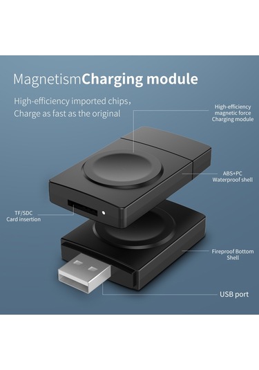 iOs Watch Uyumlu Serisi İçin S02 Usb Magnicy iOs Watch Uyumlu Kart Okuyucu İşlevi İle Kablosuz Şarj Cihazı Siyah