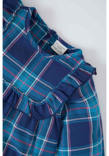 DeFacto Kız Bebek Kareli Uzun Kollu Flanel Elbise D7427A524WNNV256 Lacivert