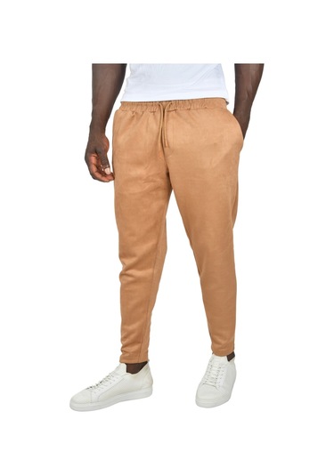 Deepsea Erkek Camel Beli Lastikli Bağcıklı Kırışmayan Süet Kumaş Rahat Kesim Dar Paça Spor Pantolon 2505556 False Camel