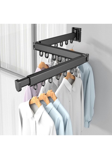 Ganzhoushop Yerden Tasarruf Sağlayan Duvara Monte Çamaşır Kurutma Rafı Katlanır Alüminyum 360 Derece Döndürülebilir Ev Bakımısiyah Çok Renkli