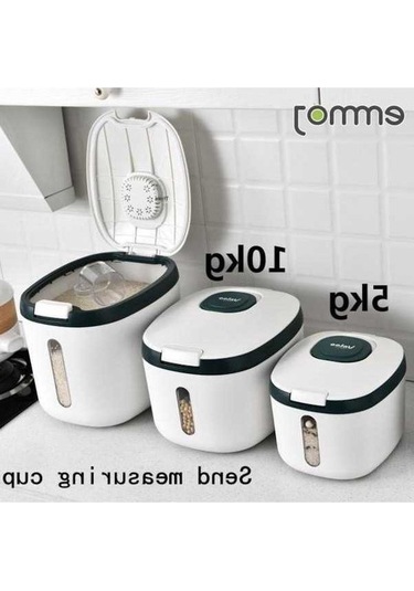 Pazly Modern Gri Mutfak Konteyneri, 5-10 Kg Kapasite, Nano Böcek Geçirmez, Nem Geçirmez Pirinç Kutusu, Mühürlü Kavanoz, Ev Depolama Kavanozu Gri