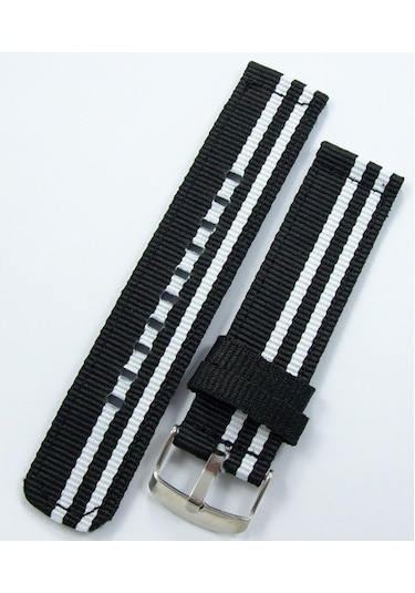 Kumaş Perlon Siyah Beyaz 22Mm Spor Saat Kordonu Kayışı Nato Bjk