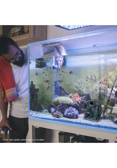 Pazly Çok Renkli Reçine Robot Köpek Ve Kale Dekoru - 14x12x7cm Akvaryum Zenginliği Çok Renkli