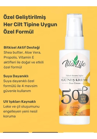 İlla Life D Vitamini Etkili Spf 50+Faktörlü Güneş Kremi