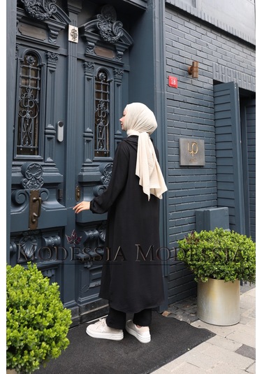 Kadın Siyah Aerobin Uzun Kapşonlu İkili Takım T0221 Siyah