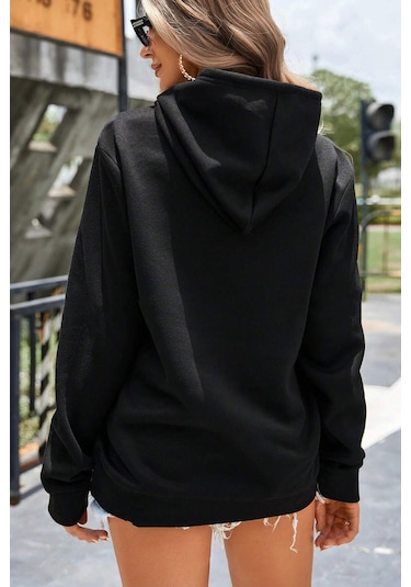 Kalp Baskılı Oversize Sweatshirt Siyah
