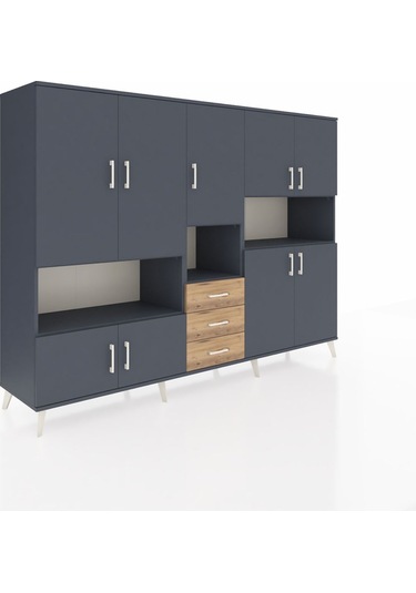 Hyperion Dolap 13 Raflı 3 Çekmeceli 9 Kapaklı 220x44x163 Antrasit Antrasit-antrasit/çam