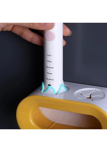 Sarı Elektrikli Diş Fırçası Tutucu Çift Delikli Kendinden Yapışkanlı Stand Rafı Duvara Monte Tutucu Depolama Alanı Tasarruflu Banyo Aksesuarları Sarı