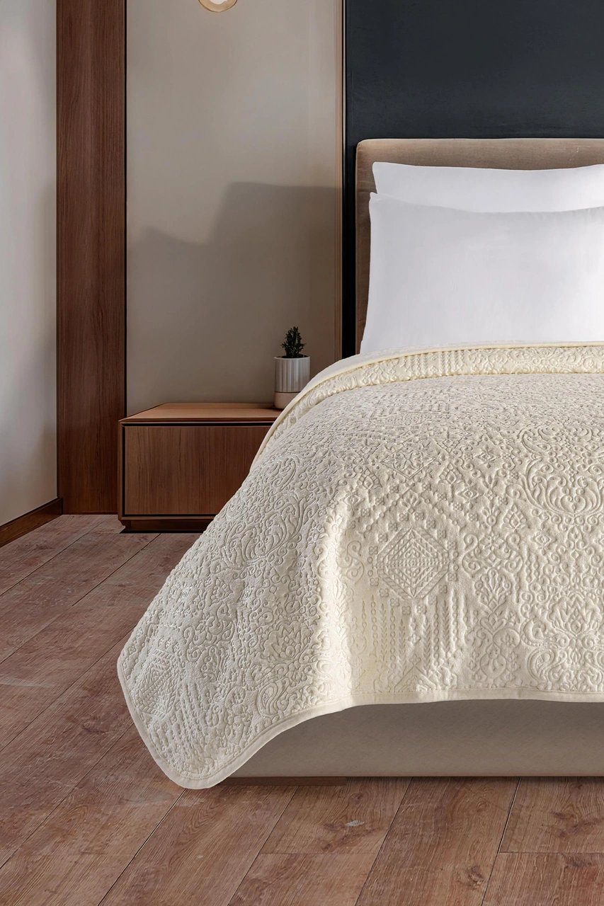 Tulia 220x240 Battal Boy Emboss Battaniye Krem