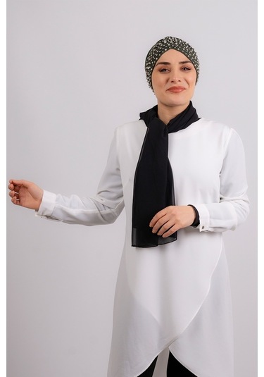 Haki Pratik Hazır Geçmeli Tesettür Bone Sandy Kumaş Taşlı 1456_09 Haki