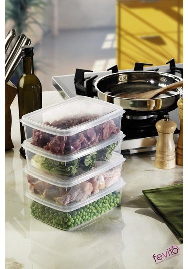 Mikrodalga Ve Difrizde Kullanılabilen Saklama Kabı Seti 4 Lu Beyaz S-410 Şeffaf