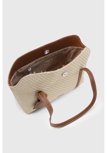 Doğal Hasır Görünümlü Kapaklı Bowling Omuz Çantası 270 Hasır