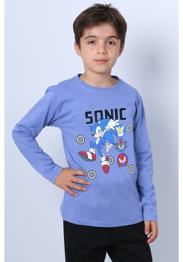 Erkek Çocuk Uzun Kollu Tshirt Baskılı Bisklet Yaka C45 Mavi