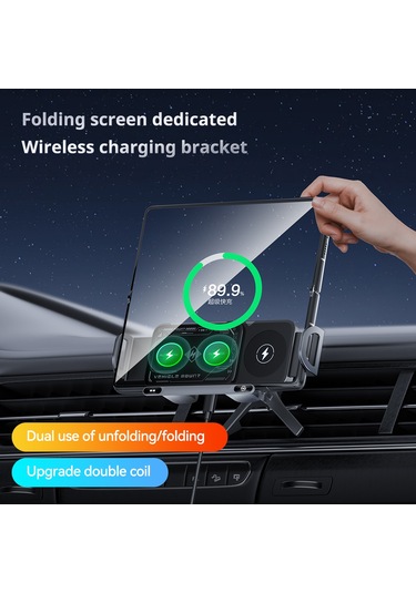 Geeroyoo Manyetik Kablosuz Araç Şarj Desteği, Otomatik Sıkma, Çift Bobinli Gri