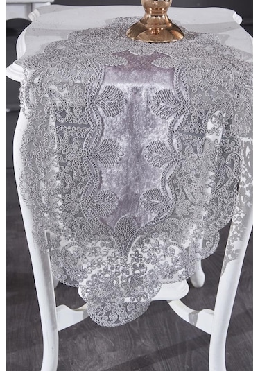 Fransız Güpürlü Kadife Sırma Salon Takımı 5 Parça Gri Gri